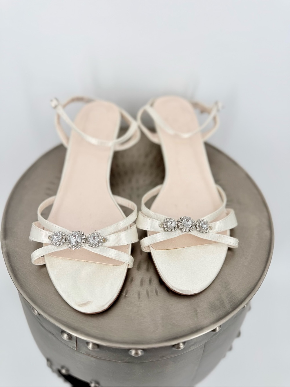 David's Bridal Ivory Crystal-Strap Flat Sandals